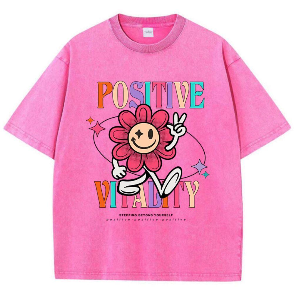 Женские хлопковые стираные футболки Positive Vitality, Born Towards The Sun с принтом, свободные топы с круглым вырезом и коротким рукавом, летняя женская одежда