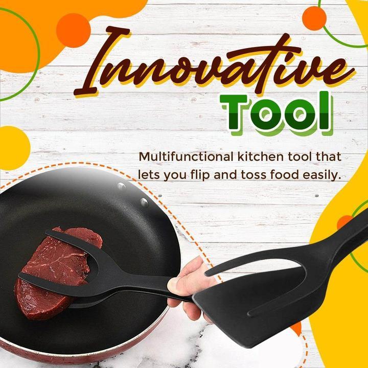 2 In 1 Silicone Steel Frying Spatula Clip Pancake Frying Fish Spatula Pizza Steak Spatula Household Kitchen Utensils Frying Steak Spatula Steak Clip