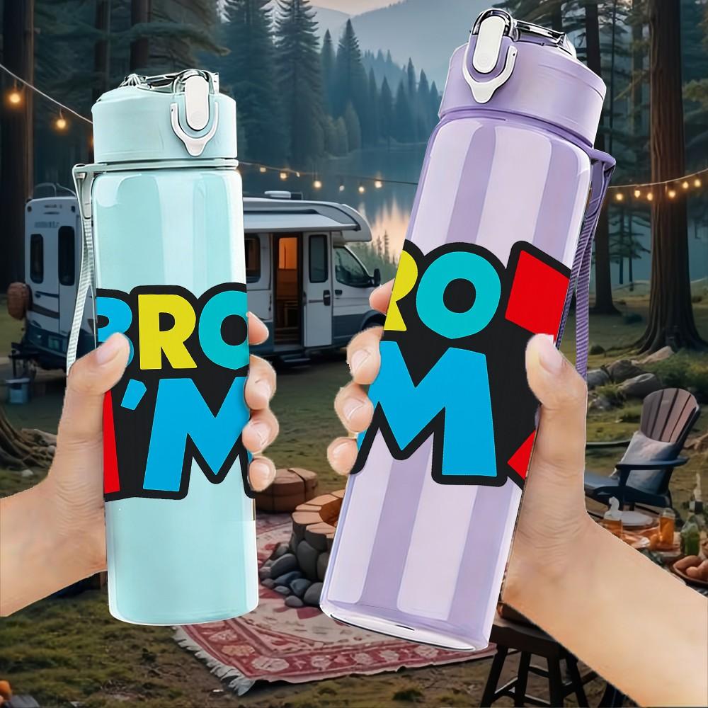 1PC Bro Im Seven Text 750ml Color Plastic Sports Water Bottle Leakproof Flip Straw Lid Suitable for Sports Office Home Use