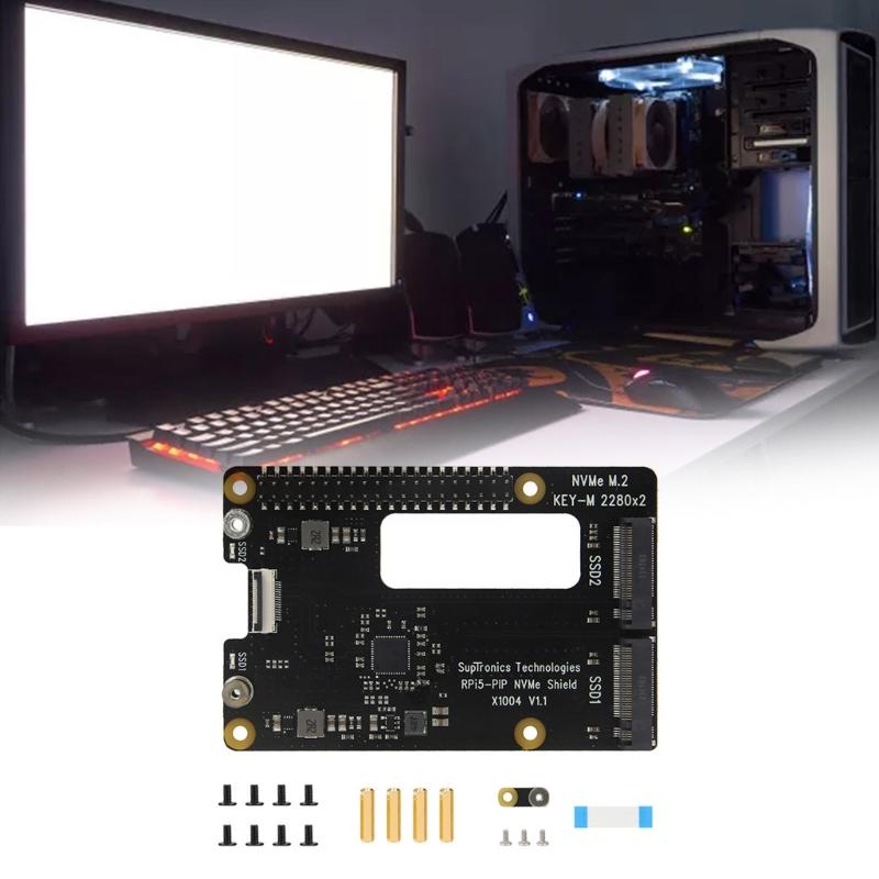 X1004 PCIe NVMe Плата расширения Поддержка двойного слота для жестких дисков 2280 Быстрая загрузка для платы Pi 5