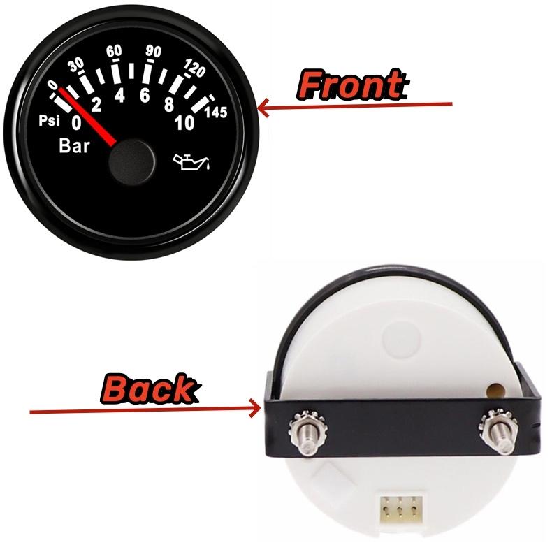 52mm 0-10Bar Show Pointer Oil Pressure Gauges 0-145Psi Black Oil Pressure Meters 10-184ohm Input Signal 9-32v for Car Boat Yacht