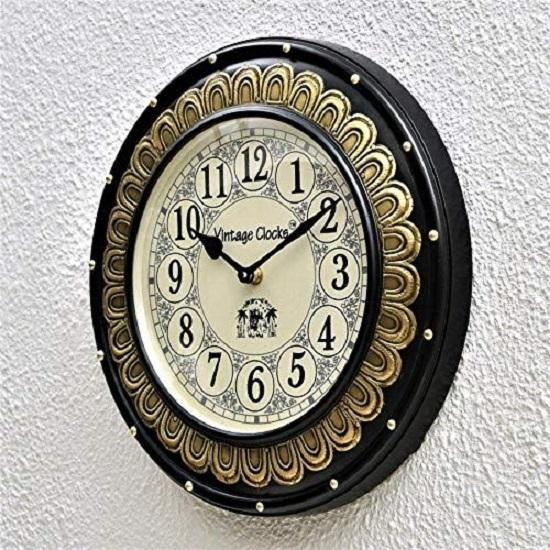 Деревянные часы ручной работы с латунной инкрустацией (Черный, 12x12 дюймов, 30 см)