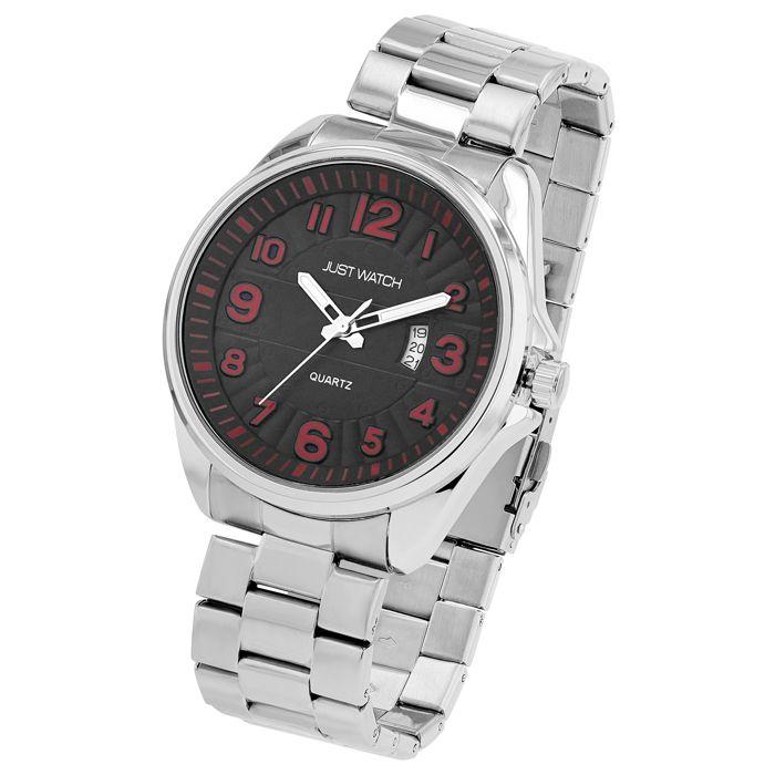 Montre homme - Netar - Acier inoxydable argent - Cadran noir - Boîtier 48 mm