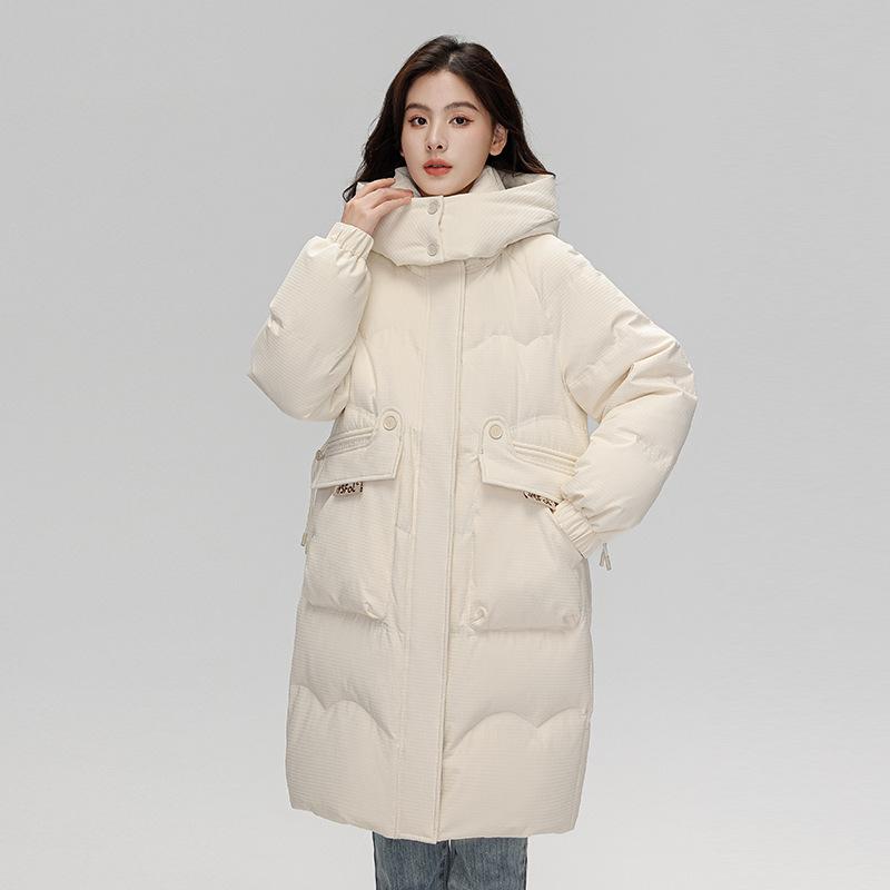 Женский элитный пуховик средней длины, зимняя свободная куртка на белом утином пуху
