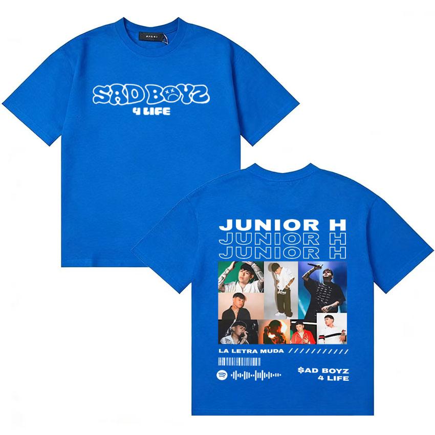 Стритвир Рэпер Junior H Sad Boyz 4 Live Футболка Унисекс Женская с Коротким Рукавом Повседневная Двусторонний Принт No Me Importa Nada Y2K Футболка