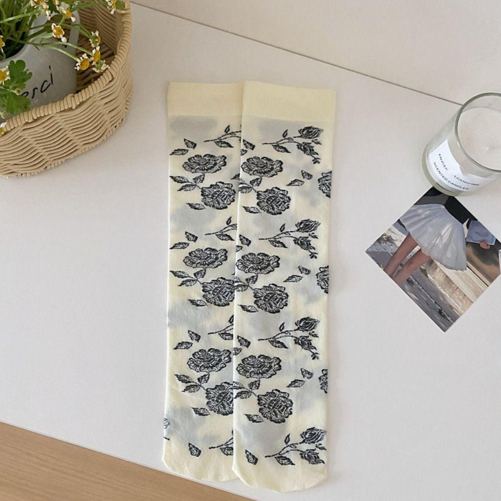 2 пары Уличная одежда Ретро Розовые чулки Лолита JK Гольфы средней длины Длинные носки Сладкие цветочные чулки Лето