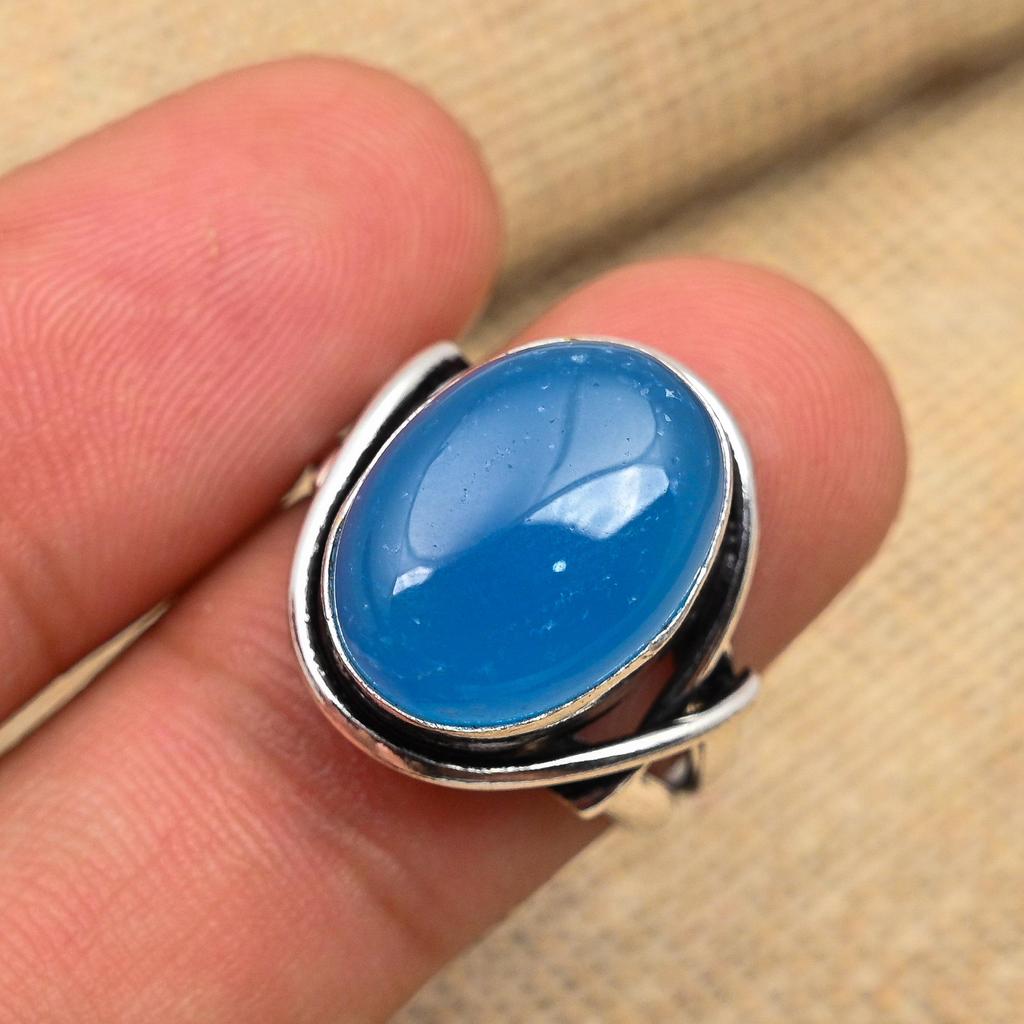 Gorgeous Blue Chalcedony Gemstone Handmade 925 Sterling Silver Jewelry Lovely Ring For Wedding Gift