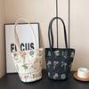 Fashion Large Capacity Girl Shoulder New Canvas Bag Heavy Industry Embroidery Bucket Bag Shoulder Commuter Tote Bag
