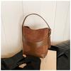 Ielgy Retro Fashion Hand-Carry Bucket Bag Autumn Winter Frosted Casual Shoulder Bag Niche High-End Female Bag