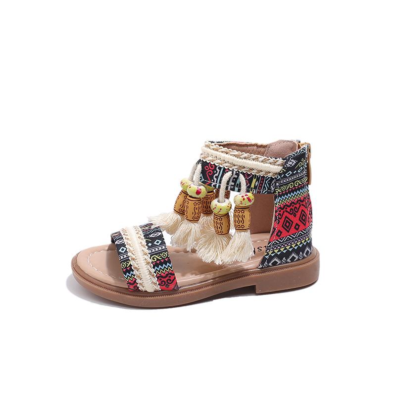 Girls Ethnic Retro Sandals Children Gladiator Sandals Fashion Kids Tassels Princess Shoes Breathable Non-slip