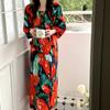 1011 new cotton and silk nightdress women's high-end printing short-sleeved long dress large size thin can be worn outside loungewear