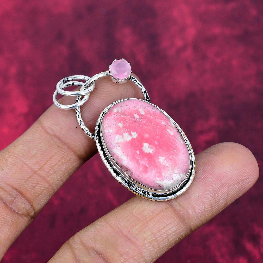 Pink Thulite & Rose Quartz Jewelry, 925 Solid Sterling Silver Pendant Handmade Gemstone Jewelry, Gifts For Wife Brand New Pendant Jewelry