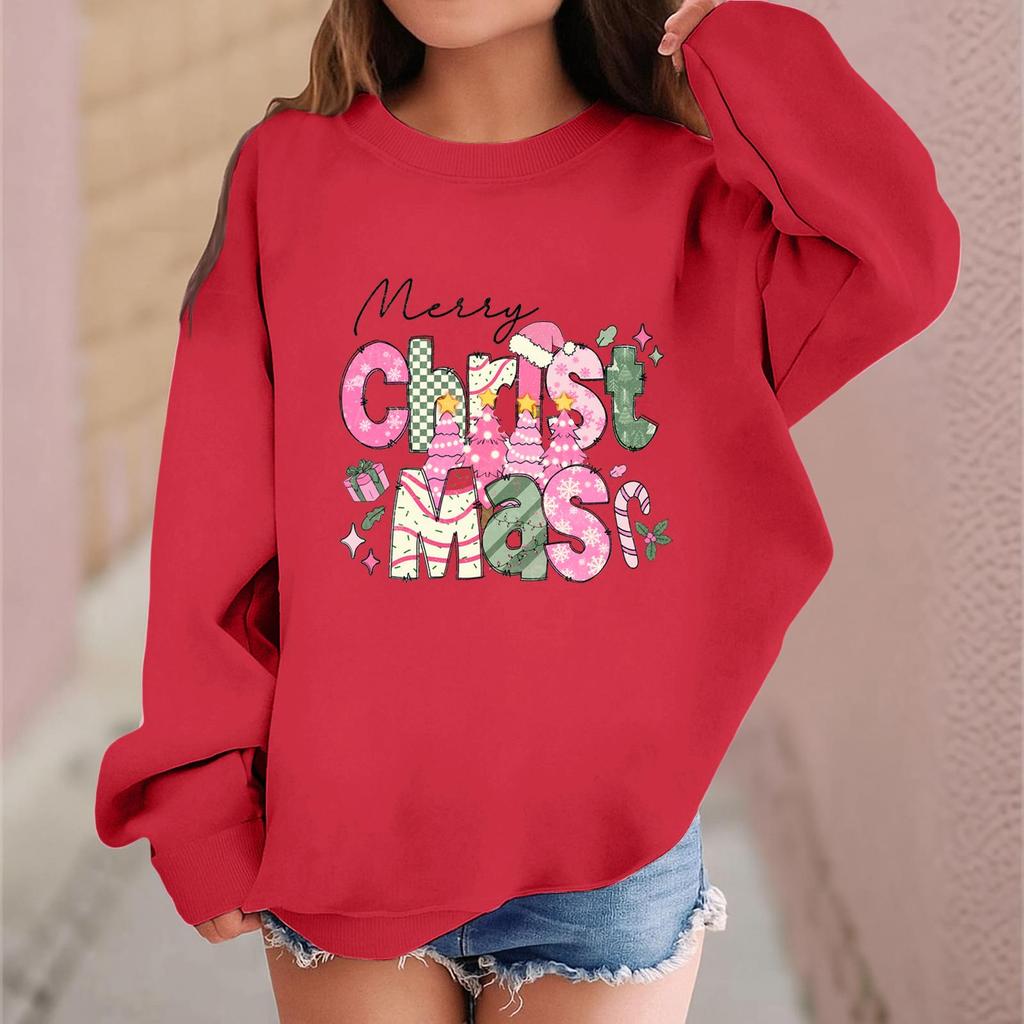 Children's Fashionable Casual Long-sleeved Loose Christmas Print Pullover Sweatshirt