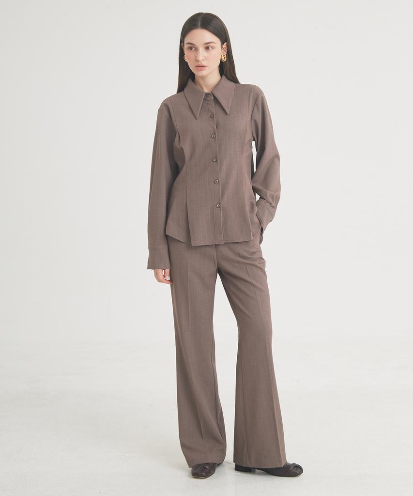 THEFRHT Wool Stripe Pintuck Shirt (Brown)