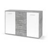PILVI Low Sideboard - 2 Doors and 4 Drawers - White and Light Concrete - L 122.6 X D 34.2 X H 81.1 Cm