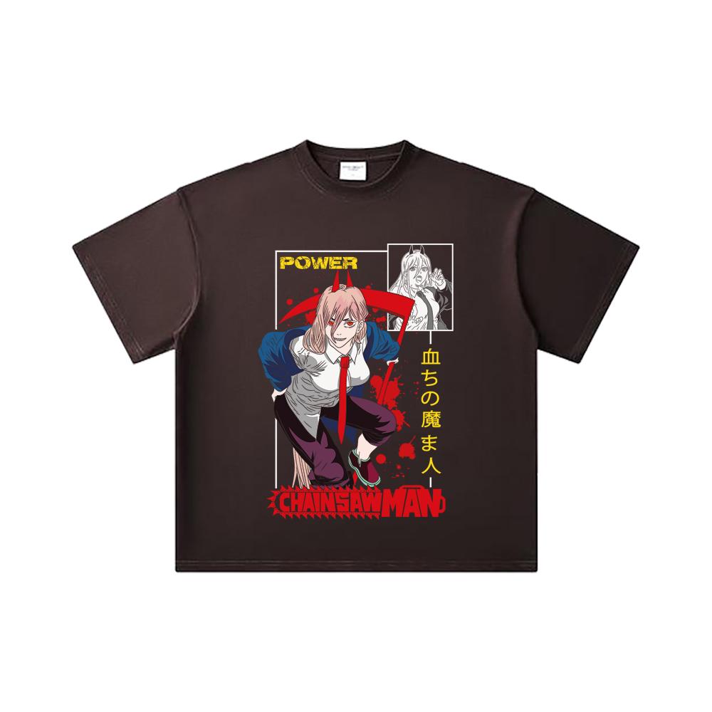 260 GSM Double Yarn 32 Count 100% Cotton Chainsaw Man V40 Power Print Unisex Heavy Cotton T Shirt… More