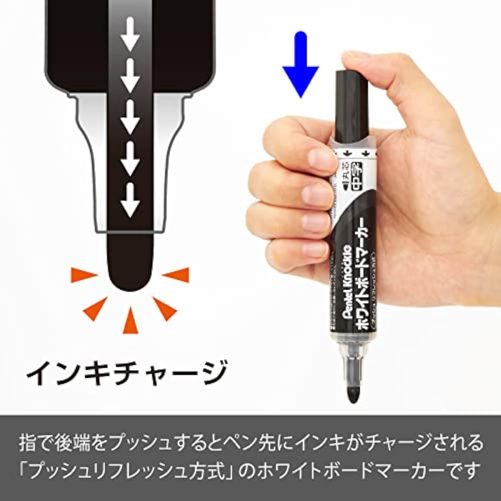 Маркер для доски Pentel Knocks, Круглый стержень, Средний, EMWLM-A, Черный, 10 шт.