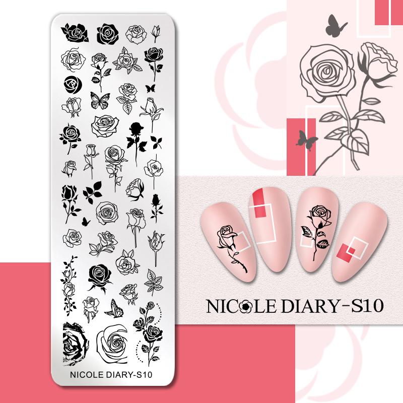 NICOLE DIARY Пластина для стемпинга ногтей Леопардовый Цветок Шаблон для переноса изображения Геометрия Лист Стерильный Стальной Штамп Инструмент для печати на ногтях