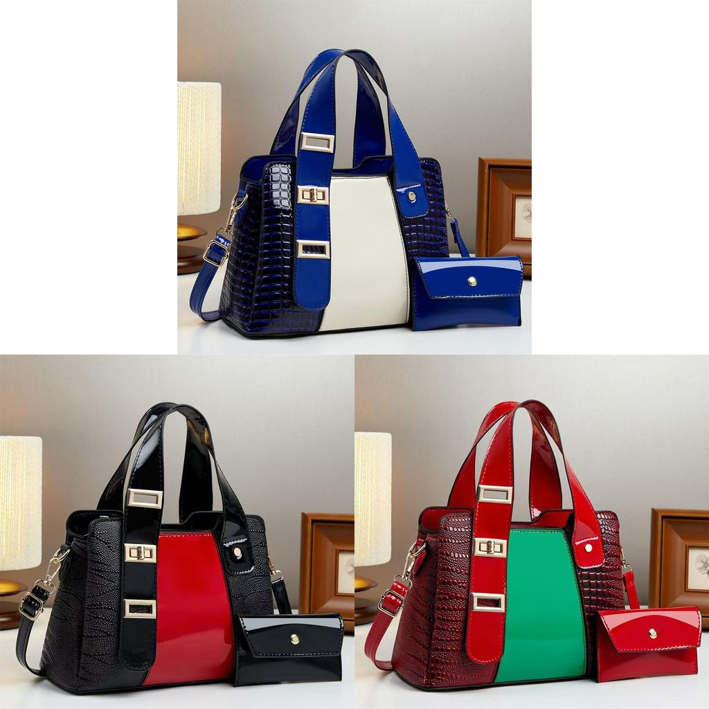 Large Capacity Mother Bag With Spliced Pu Leather And Zipper Closure For Daily Outings