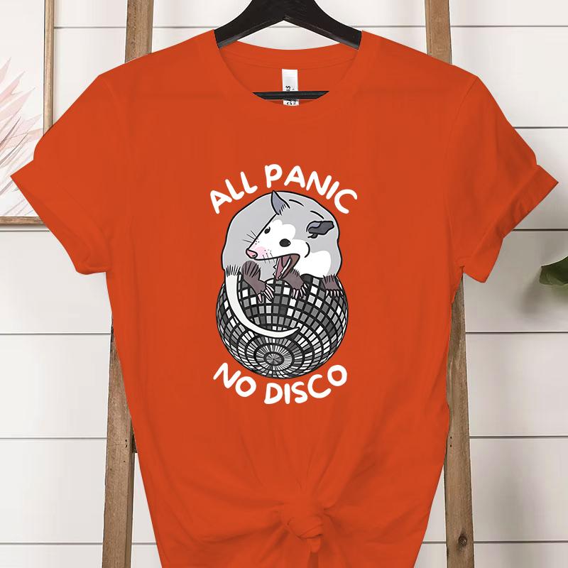 All Panic No Disco Opossum Tshirts Women Funny Screaming Street Trash Cat Graphic Tee Funny Possum Retro Animal Lover Tshirt