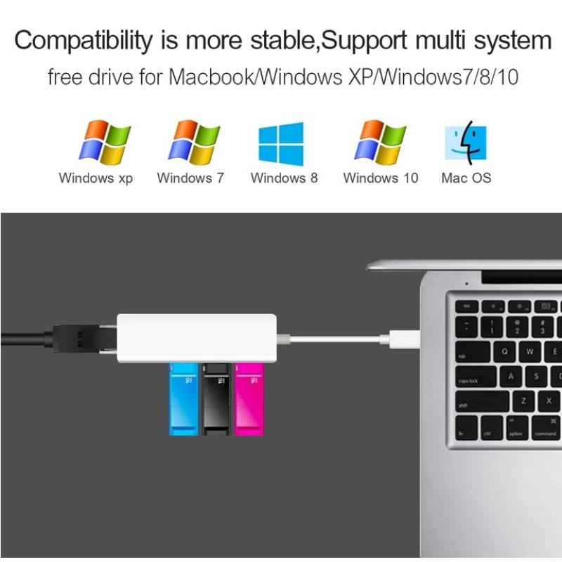 3 USB-порта-концентратора Rj-45 Сетевая карта Lan USB-кабель адаптера Ethernet