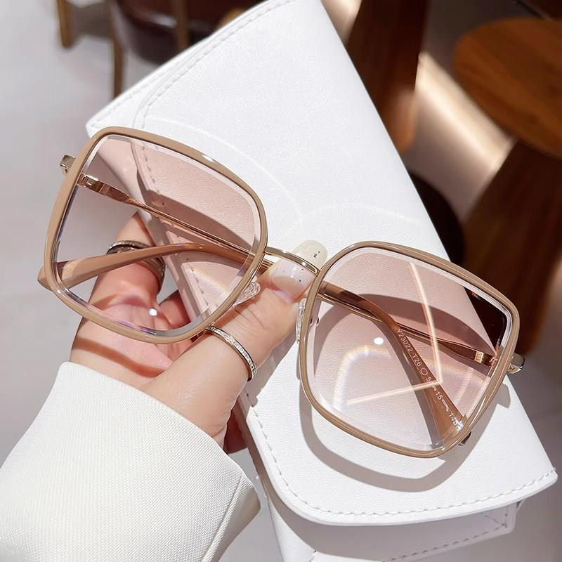 Off-white frame sunglasses for women, high-end sunglasses show a small face, new fashionable large frame plain and UV-proof sunglasses