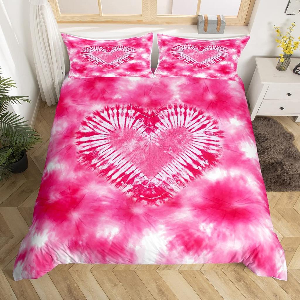 Комплект пододеяльника на День святого Валентина размера кинг, Постельное белье с красным грузовиком, сердцем и деревом, Пододеяльник с розовыми цветами и прицепом, Романтические подарки