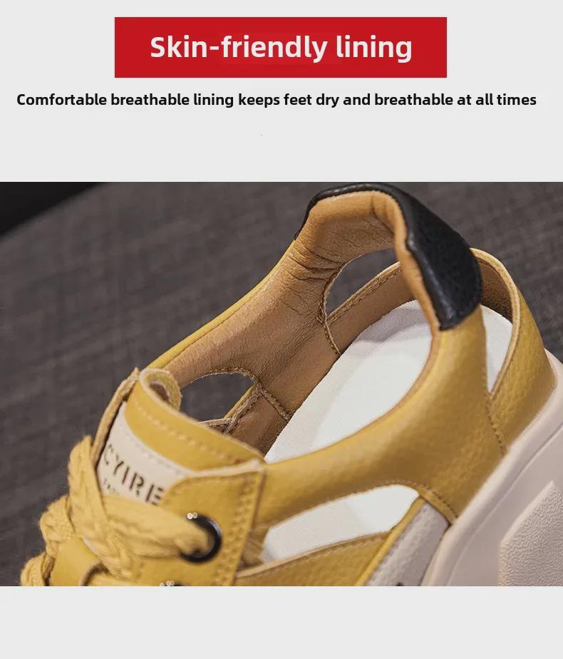 Женские летние сандалии 2024 года на платформе из дышащей кожи с внутренней частью для увеличения высоты