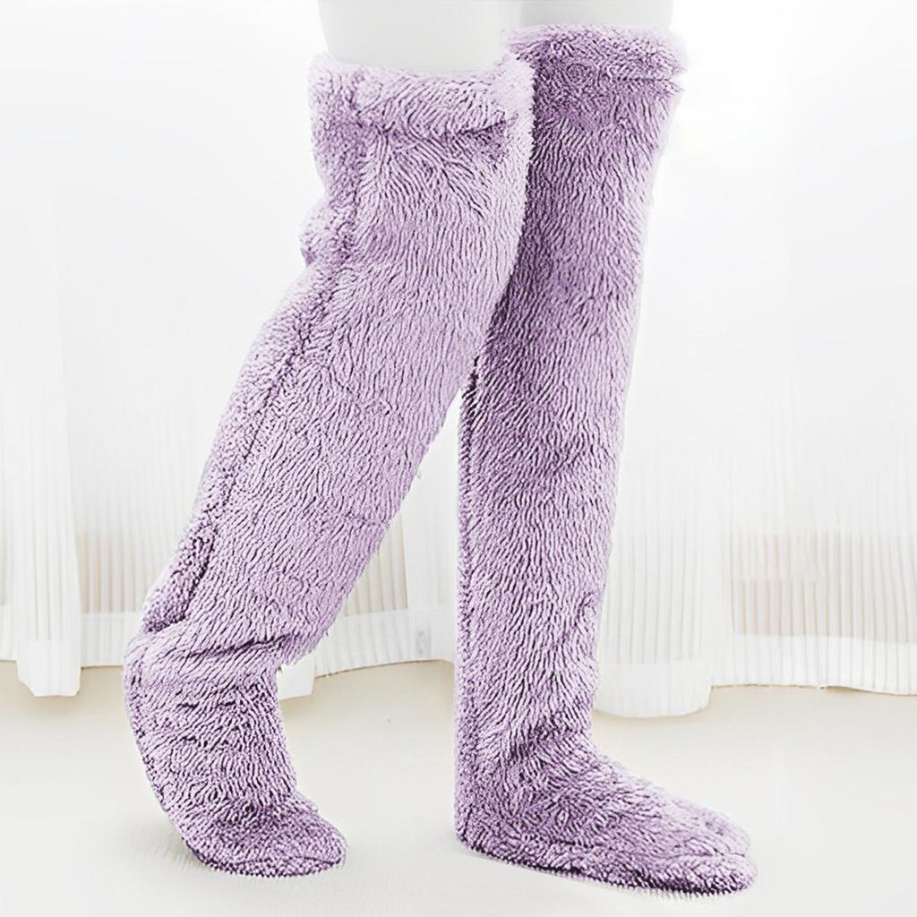 Thick Goose Down Leg Warm Knee Pad Socks Pregnant Women Elderly Cold Leg Teddy Bear High Long Floor Socks Warm Feet
