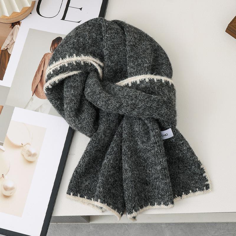 Japanese atmosphere simple solid color dog tooth edge knitted wool scarf winter warm windproof versatile scarf scarf