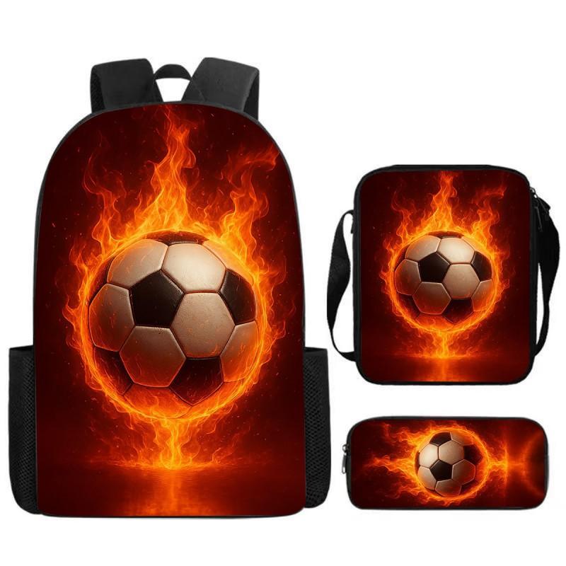 Kids Football Print Backpack Set Elementary School 3-Piece Shoulder Bag Pencil Case Crossbody