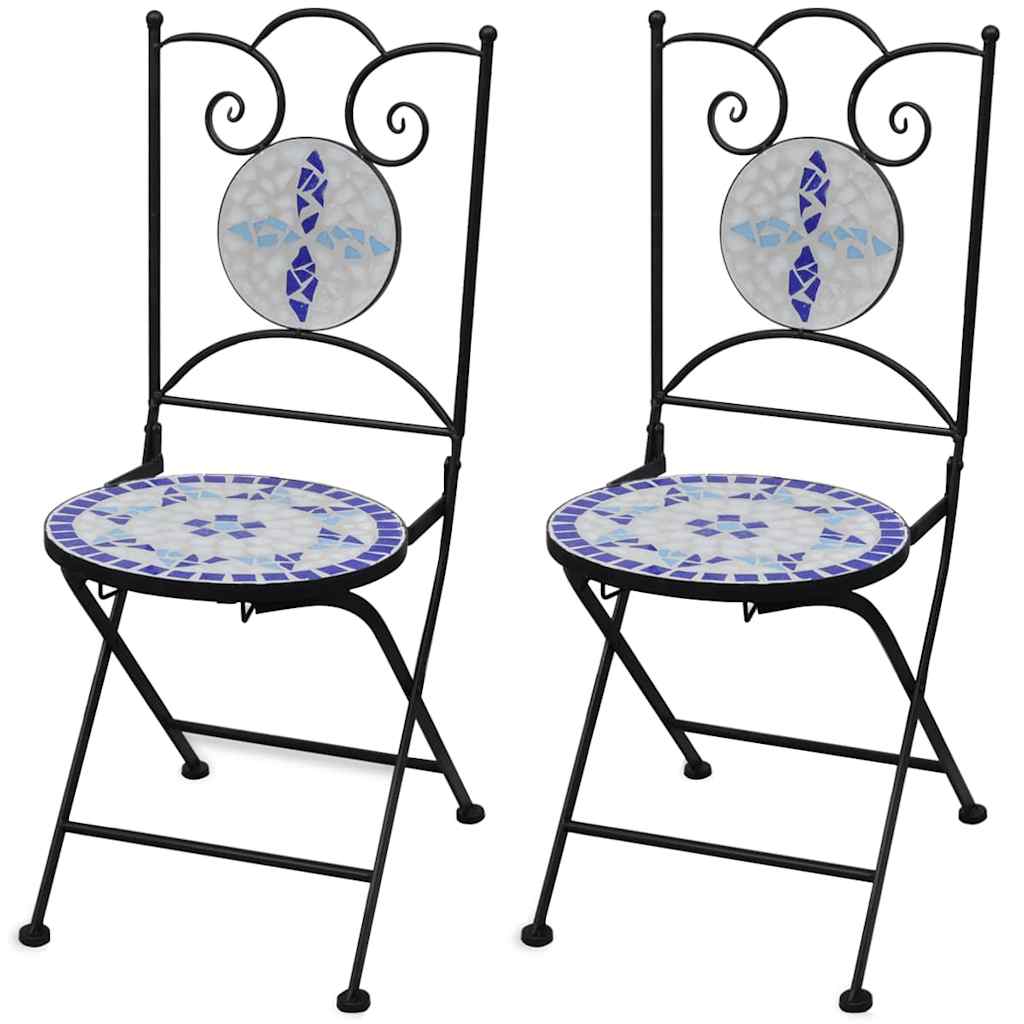 Bistro Chairs Foldable 2 pcs Ceramic Blue and White