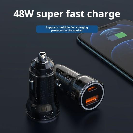 Автомобильное зарядное устройство USB-C с 2-портовым автомобильным адаптером Type-C. Огнестойкий огнестойкий адаптер для быстрой зарядки автомобильного зарядного устройства мощностью 48 Вт.