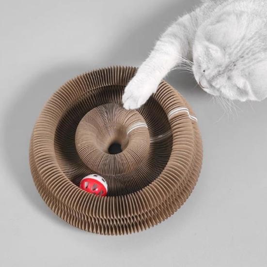 Когтеточка-гармошка для кошек, трансформируемая игрушка для кошек с мячиком с колокольчиком, когтеточка, интерактивная развивающая игрушка для дома