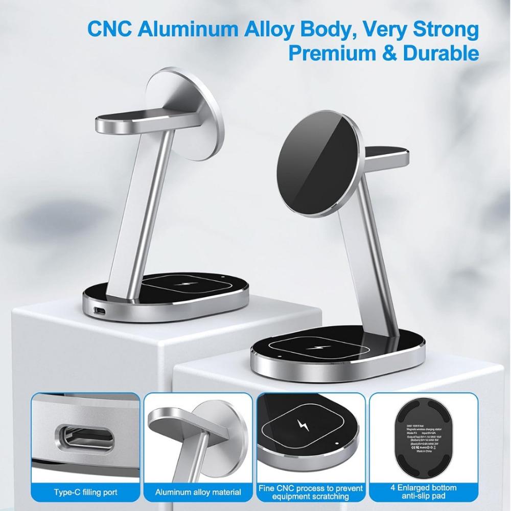 Беспроводное зарядное устройство 3-в-1 из алюминиевого сплава, настольная подставка, подходит для беспроводной зарядки наушников iPhone Watch