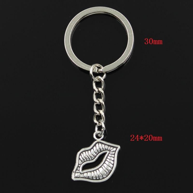 Fashion 30mm Key Ring Metal Key Chain Keychain Jewelry Antique Bronze Plated Sexy Lips Kiss 24x20mm Pendant