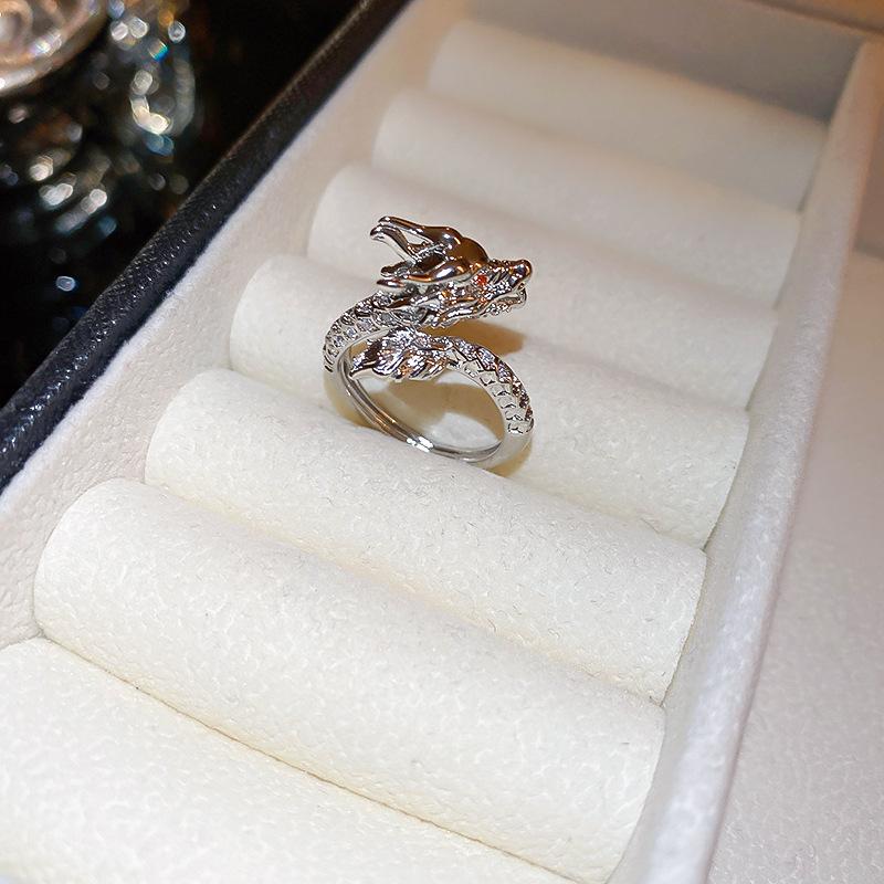 Luxury Zircon Sparkling Diamond Spirit Serpentine Ring Silver Open Ring High Quality Texture Simple and Versatile Trendy Cool Handmade for Women