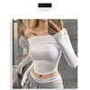 Sexy Slash Neck T Shirt Women Cotton Long Sleeves Cropped Tee Shirt Femme Slim T-shirt Female Black White Tops 2024
