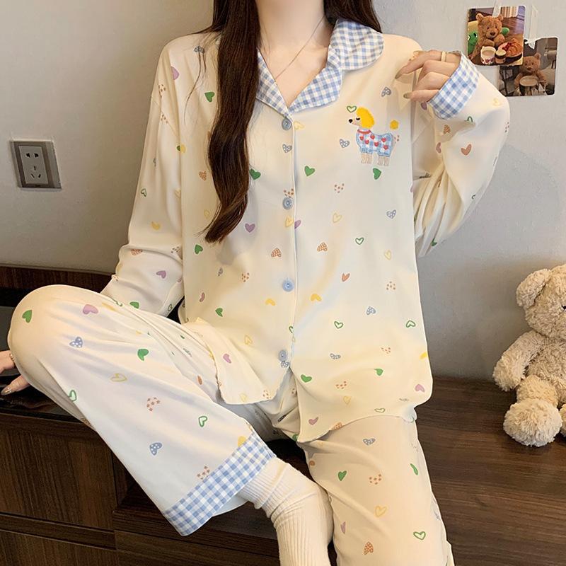 Leopard print imitation cotton pajamas women's spring and autumn new long-sleeved loose fashion sweet and cool loungewear suit