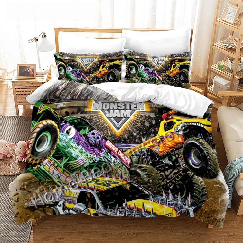 Комплект постельного белья Monster Jam Односпальный Полуторный Двуспальный Кинг-сайз Комплект постельного белья Monster Jam F1 Взрослый Детский Спальня Наборы пододеяльников 3D Аниме 022