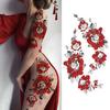 Chinese Floral Temporary Tattoo Sticker Red Flower Waterproof Body Sticker Long Lasting Fake Tattoos Festival Party Skin Art Stickers