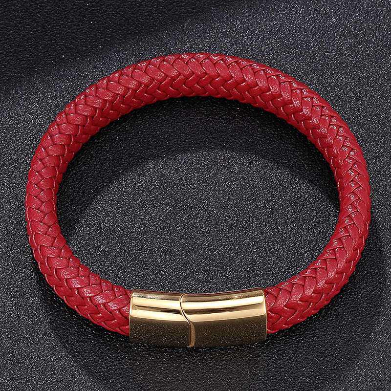 Модный плетеный мужской браслет красный кожаный браслет застежка из нержавеющей стали женские ювелирные изделия подарок BB0236