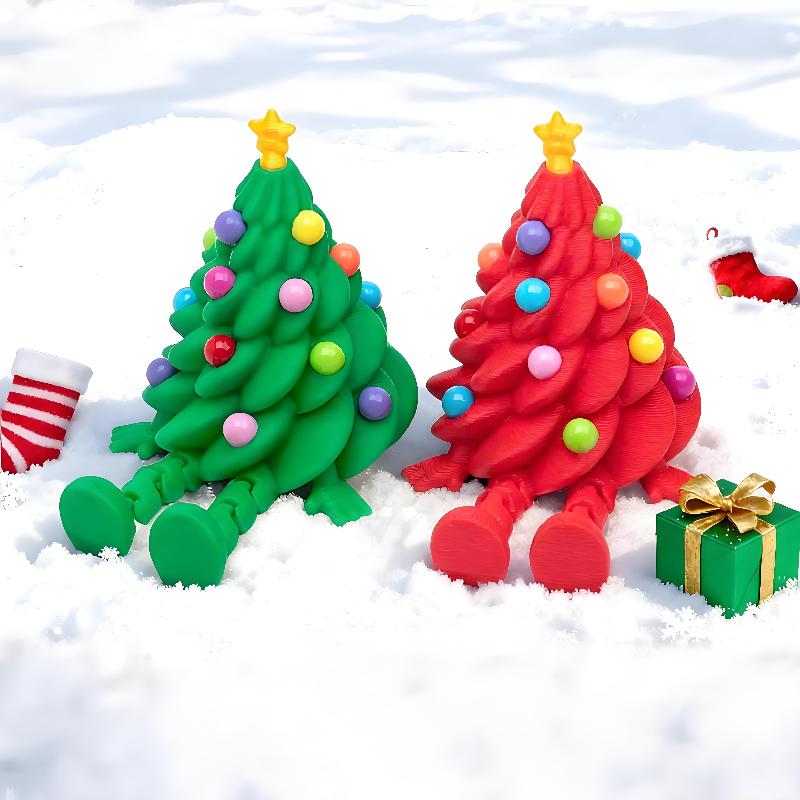 3D Printed Articulated Christmas Tree Figure Poseable Joints Cute Xmas Ornament for Shelf Table Home Decor Gifts