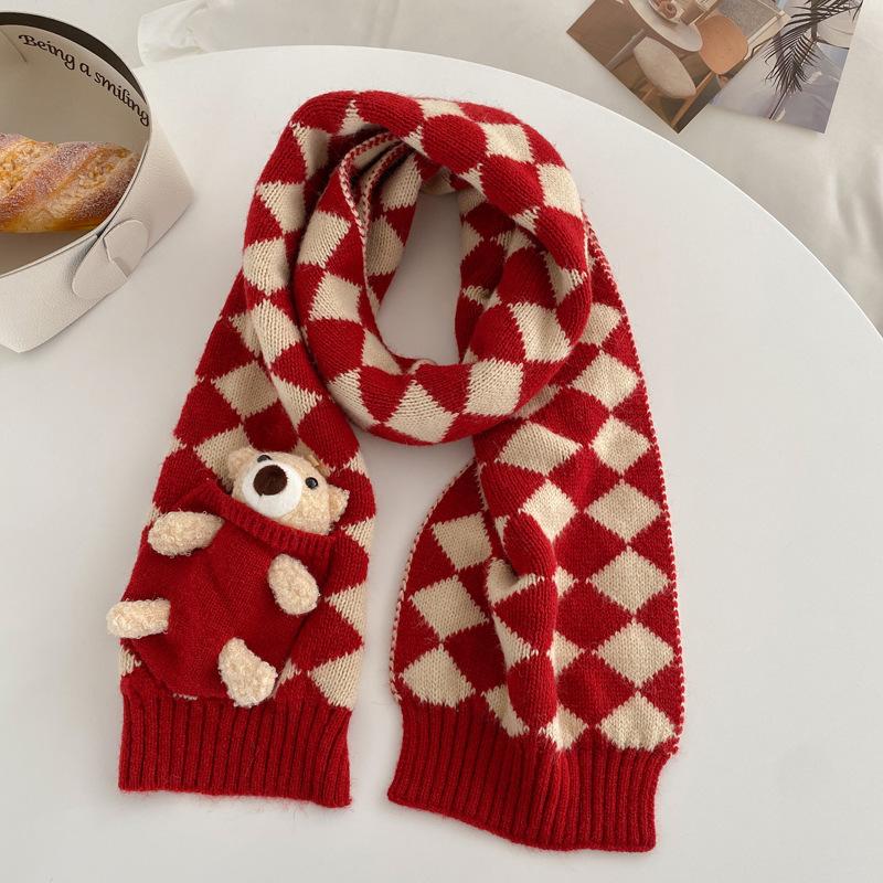 Cute Bear Short Knitted Handmade DIY Scarf Women's Winter Warm Versatile Student Wool Scarf