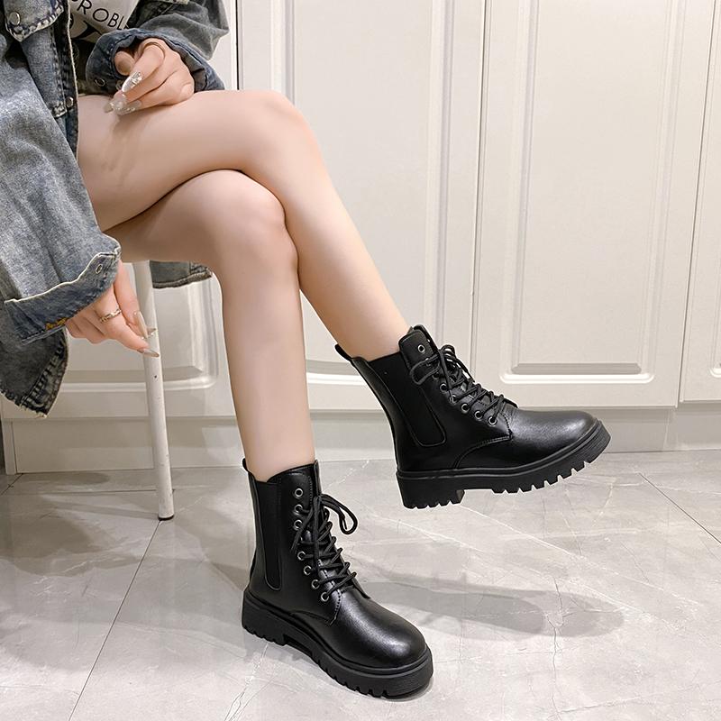 Fashion Women 2024 Autumn New Tooling Boots Lady Anti Slip Waterproof Lace Up Short Boots Students Casual Thick Heel Knight Boots