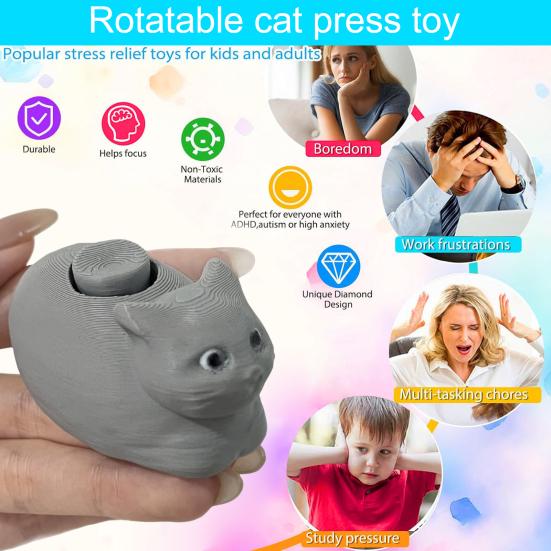 Вращающаяся фигурка кота-мем, 3D-печатная PLA-статуэтка вращающегося котенка, скульптура для домашнего офиса, украшение рабочего стола, орнамент, мем, коллекционный подарок