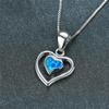 White Blue Fire Opal Cute Heart Pendant Necklaces For Women Romantic Jewelry Vintage Fashion 925 Silver Birthstone Necklace Gift