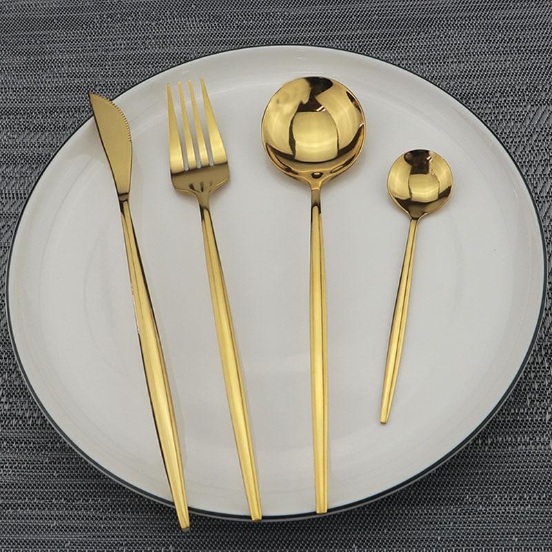 4 шт. черный набор столовых приборов из нержавеющей стали, столовые приборы Радужный обеденный набор, нож, вилка, ложка, набор столового серебра, кухонное зеркало, набор посуды