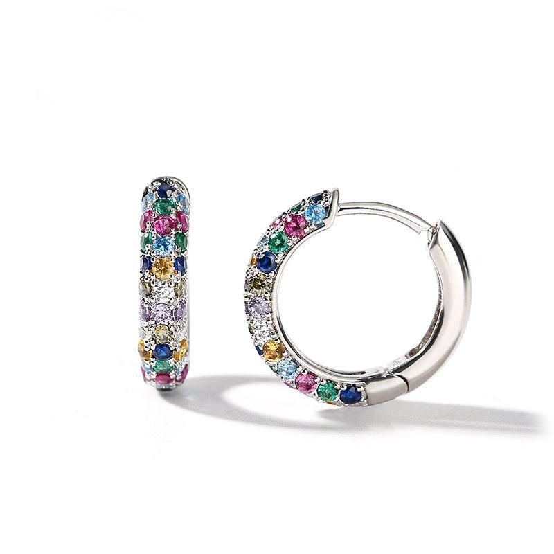 Fashion Silver Color Round Mini Earrings Set Half Hoop Colorful Zircon Ladies Luxury Jewelry Hoop Earrings