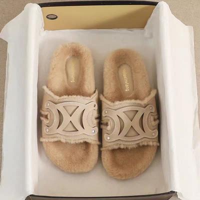 Женские тапочки-балетки из искусственной шерсти с круглым носком и открытой пяткой, комнатные тапочки 2024, женские зимние тапочки из плюшевого меха